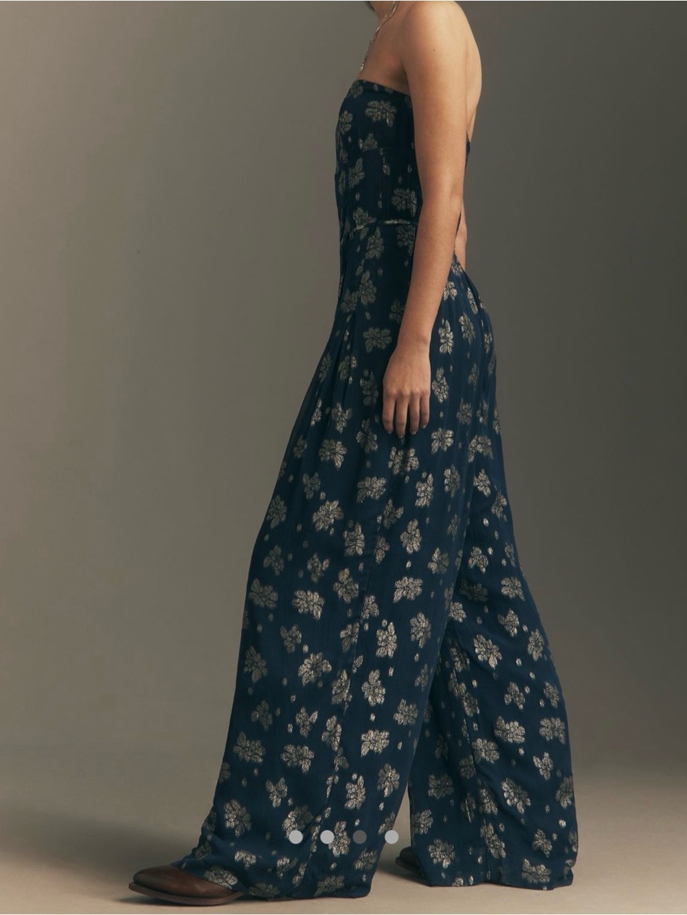 Anthropologie Strapless Wide Leg Boho Jumpsuit Navy Floral Resort Romper - Picture 4 of 8